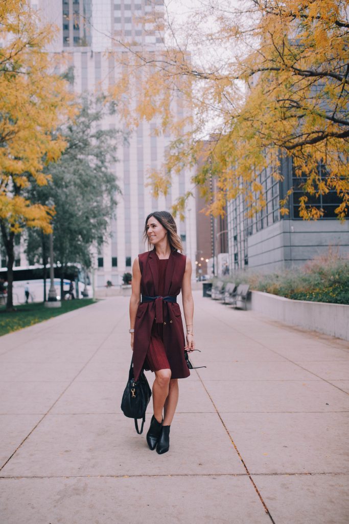 Chicago Fashion Blogger and Chiffon Pleated Dress