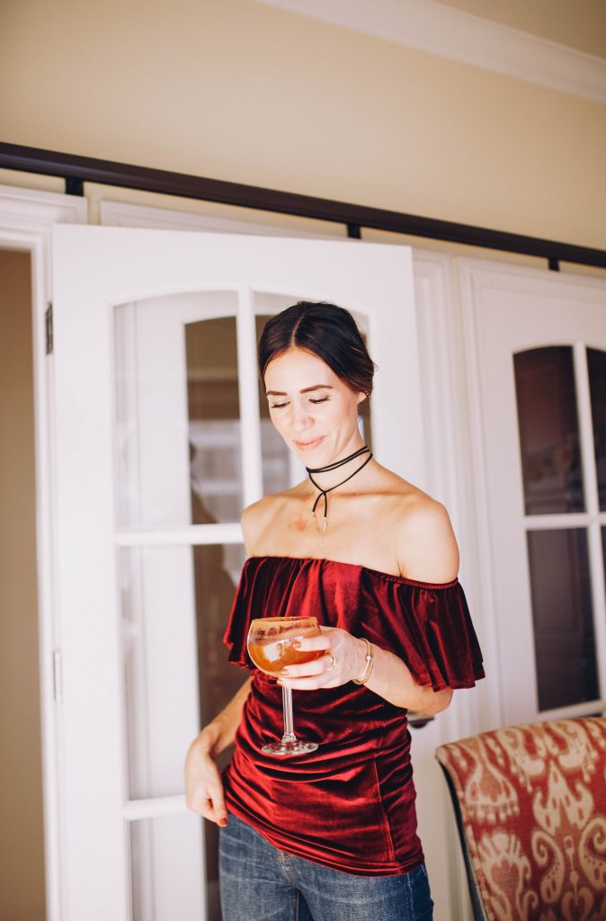 Thanksgiving Outfit ideas and Off-the-shoulder velvet top