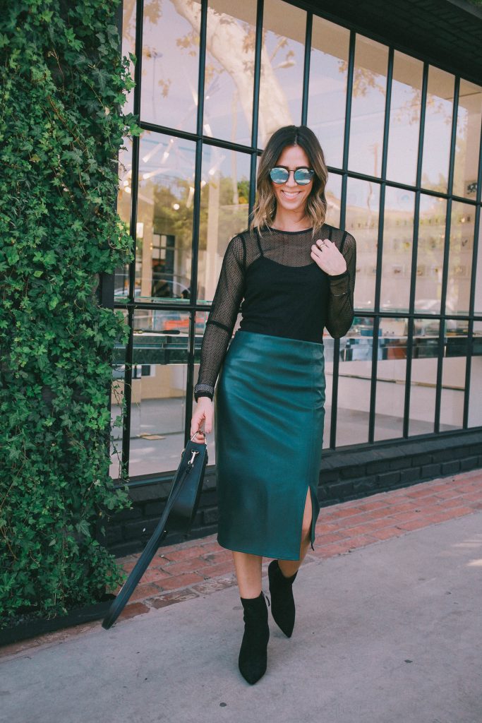 faux leather pencil skirt and Mesh top