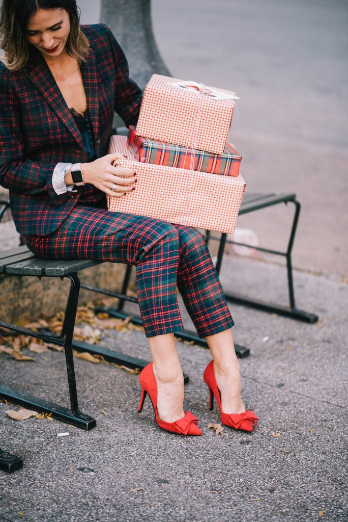 Red pumps with bows and Favorite December Holiday Looks
