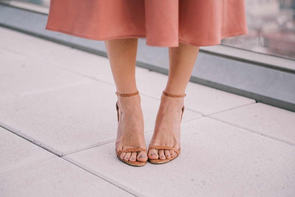 Nude strap sandals and Silk Cami Dress