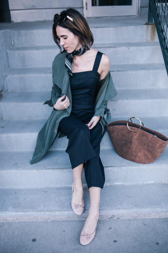 Blogger Mary Krosnjar wearing the NYFW Club Monaco Collection and Kate Spade Scalloped Heels