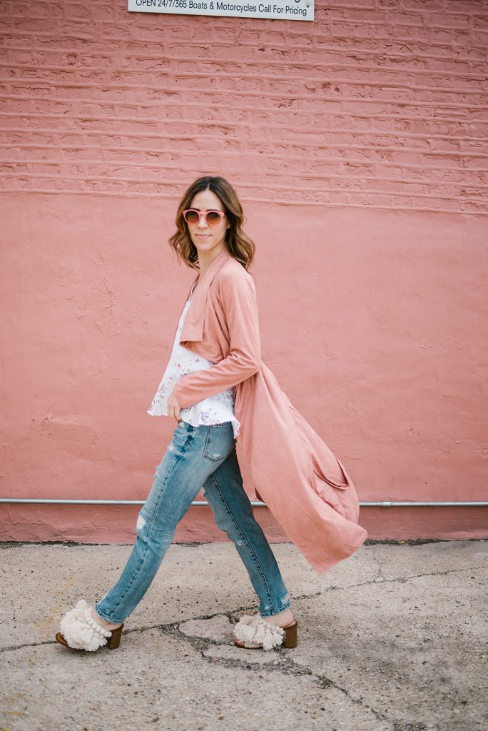 Blush Pink Duster Coat and Fringe Mules from Zara