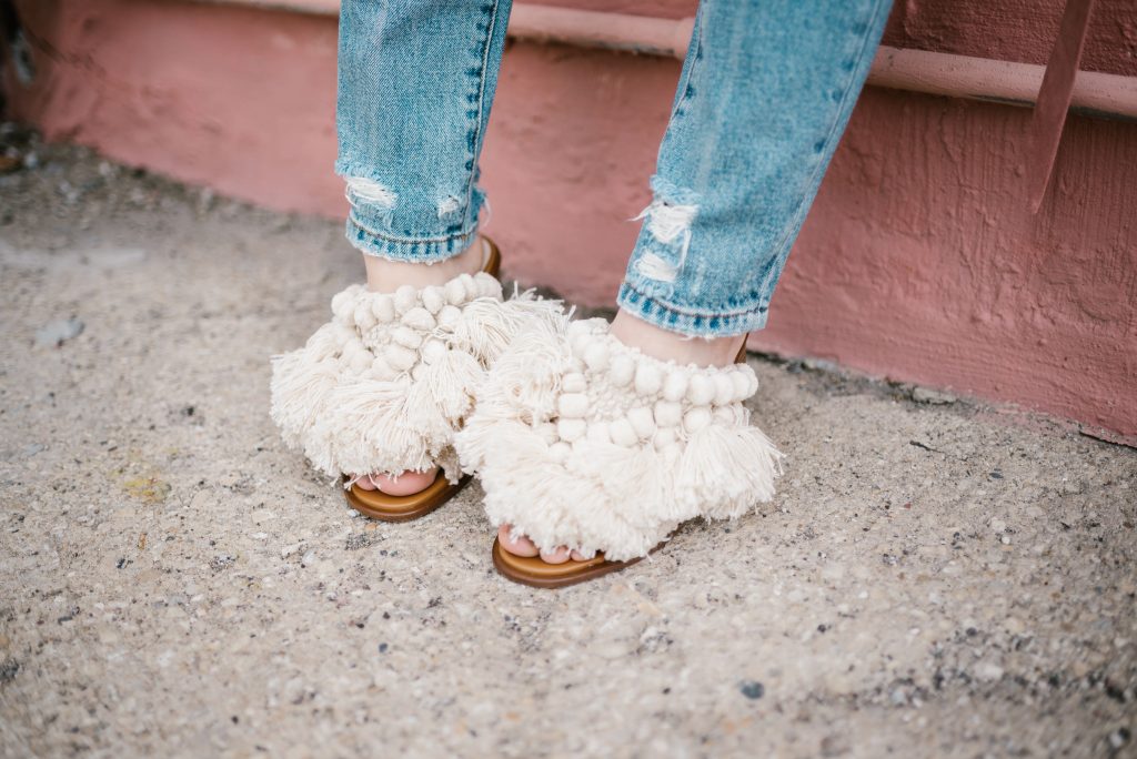 Fringe Mules from Zara and Blank NYC distressed denim 