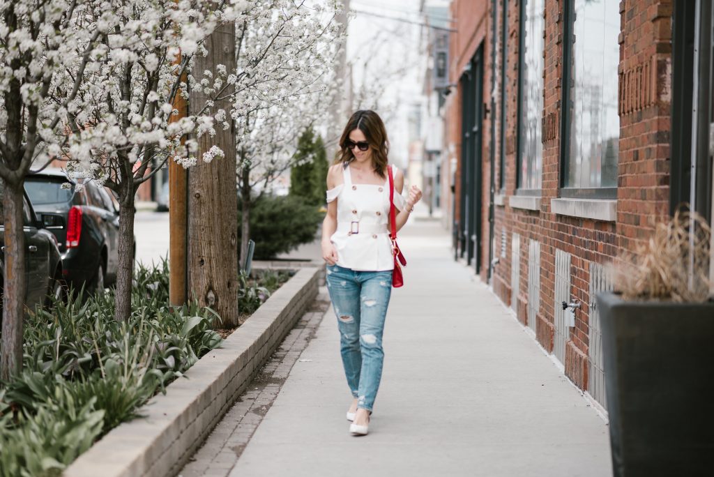 Blogger Mary Krosnjar wearing Spring Fling with CMeo Collective and Blank NYC Denim 