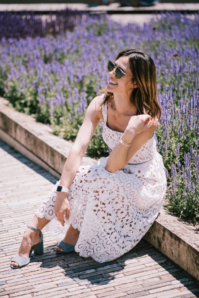 Morning Lavender White Lace Midi Dress and Chicago Fashion Blogger
