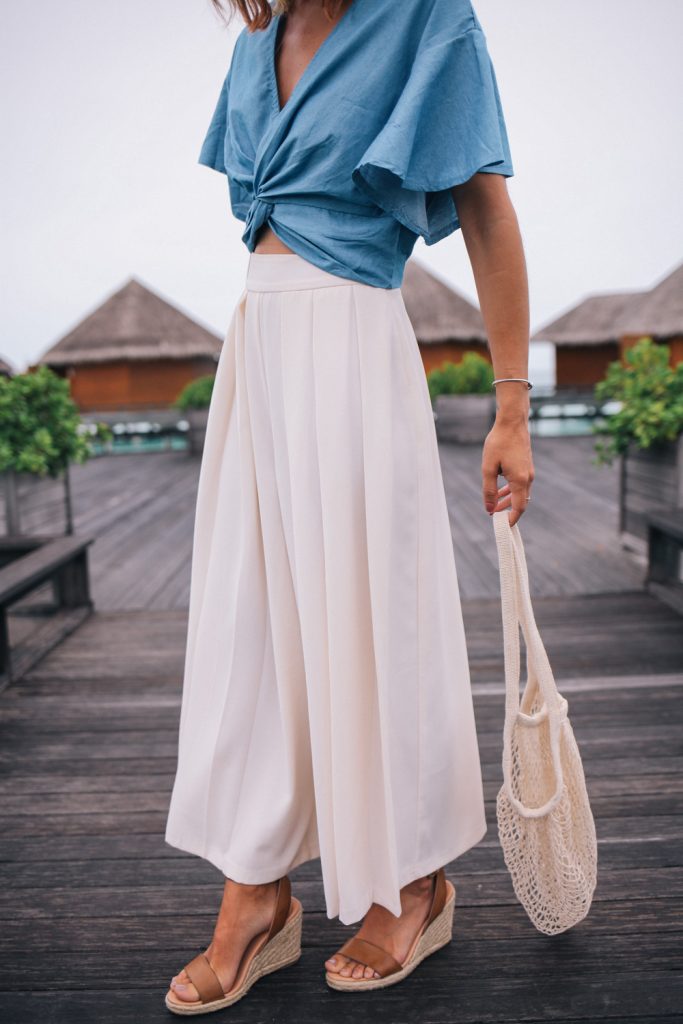 ASOS Wide Leg Pleated Pant styled with a chambray crop top