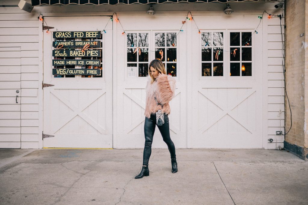 Blogger Mary Krosnjar wearing Cropped Faux Fur Jacket and Faux Leather Leggings