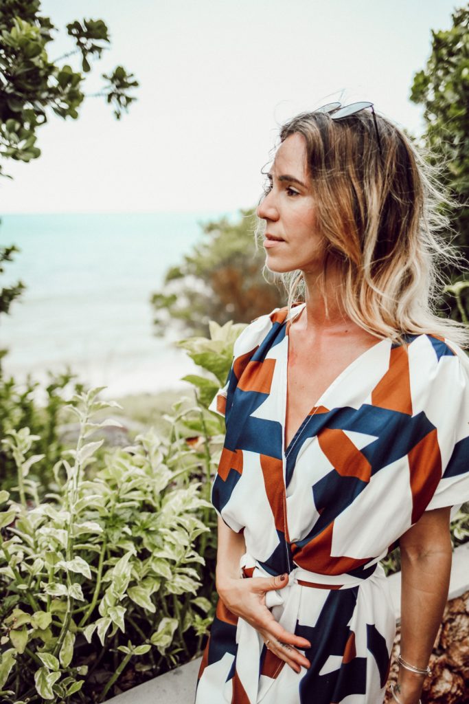 Blogger Mary Krosnjar wearing Geometric Print Split Maxi Dress and Zanzibar hotel review
