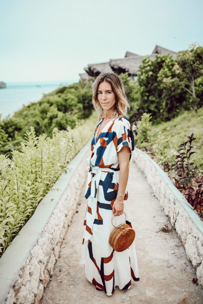 Blogger Mary Krosnjar Geometric Print Split Maxi Dress and Zanzibar hotel
