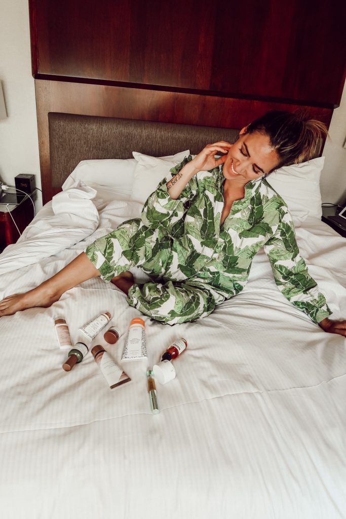 Blogger Mary Krosnjar sharing Clean Beauty Products and Palm Leaf Pajamas