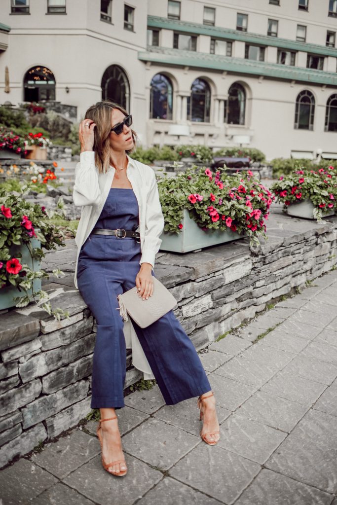 Blogger Mary Krosnjar wearing Who What Wear Jumpsuit and Long Sleeve Button-Up Tunic