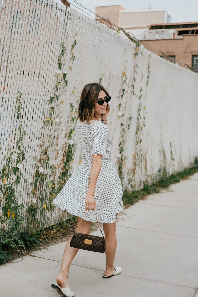 Blogger Mary Krosnjar wearing Gucci White Leather Loafers and Louis Vuitton Crossbody