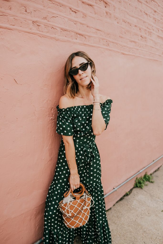 Blogger Mary Krosnjar wearing Polka Dot Fall Maxi Dress and Zara Cat Eye Sunglasses