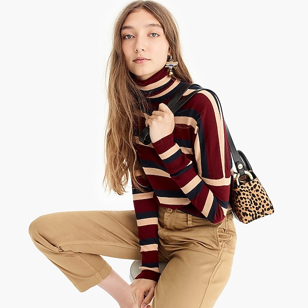 Blogger Mary Krosnjar sharing Turtleneck boyfriend sweater in stripe and Jcrew sale favorites