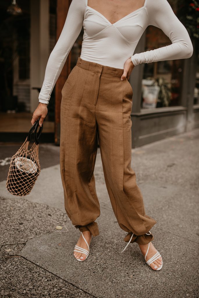 Seattle Blogger wearing Reformation Bodysuit and Topshop Wide Leg Pants 