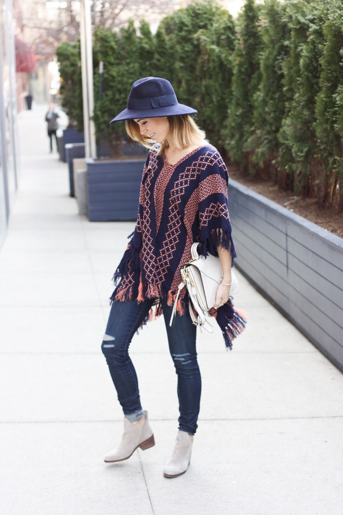 Free People Pattern Weave Poncho, Spring Fashion, NFL Draft, NFL, NHL Playoffs, Festival Wear, Zara booties, DSTLD Denim, Distressed denim, ASOS Wool Hat, Floppy Hat