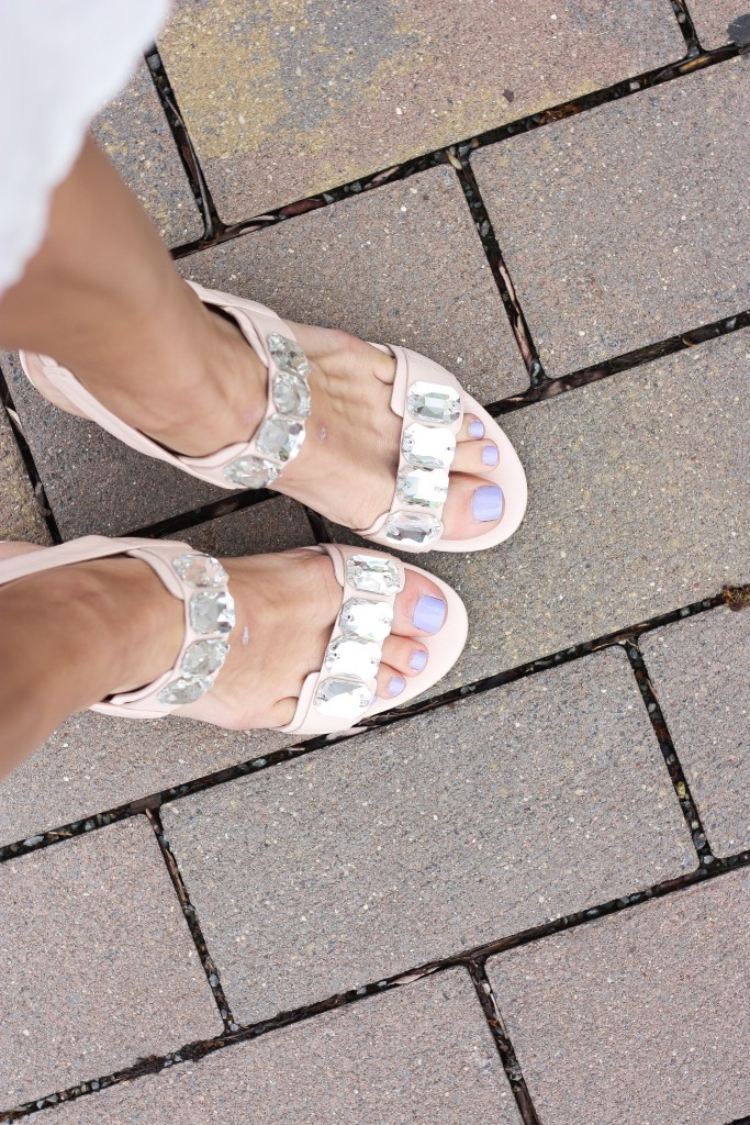 Zara white lace dress, & Other Stories Jeweled Sandals, Jeweled Sandals for Summer, Olive Utility jacket from Gap, Forever 21 White lunch bag purse, White summer purses, styling white for summer