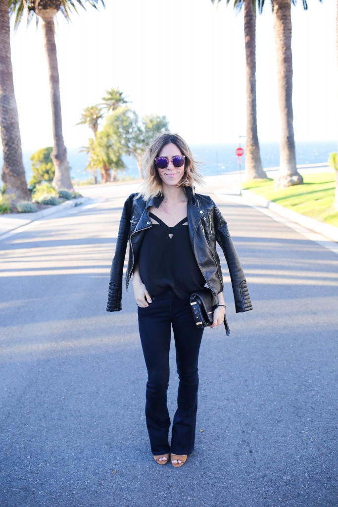 CAMI NYC THE HARPER BLACK, Henry & Belle Flare Denim, Seychelles Suede Pumps, Zara Leather Bomber, Choies Mirrored Sunglasses, Travel Look, Travel Fashion