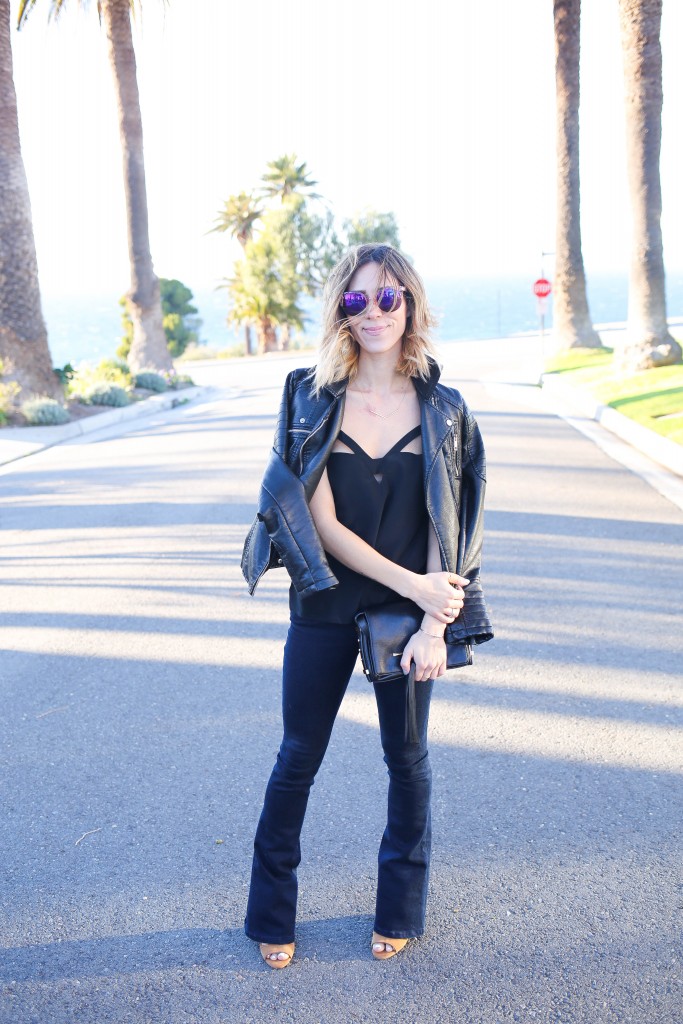 CAMI NYC THE HARPER BLACK, Henry & Belle Flare Denim, Seychelles Suede Pumps, Zara Leather Bomber, Choies Mirrored Sunglasses, Travel Look, Travel Fashion