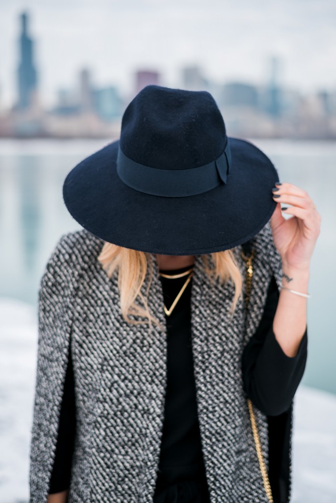 T and J Designs Tweed Cape, Catarzi Wide Brim Fedora Hat in Marine, Madewell Sloan Jumpsuit, Ivanka trump Sunal Booties, Chicago Blogger, Sports, Fashion, Sports and Fashion