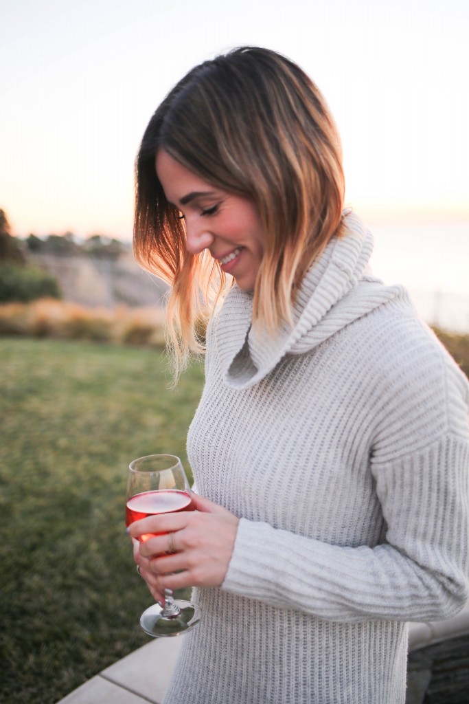 LOFT Turtleneck Sweater Dress, Kate Spade Nessa Too Slouch Boot, Quay Cat Eye Sunglasses, Palos Verdes, California Sunset, Saddleback Ranch Wine