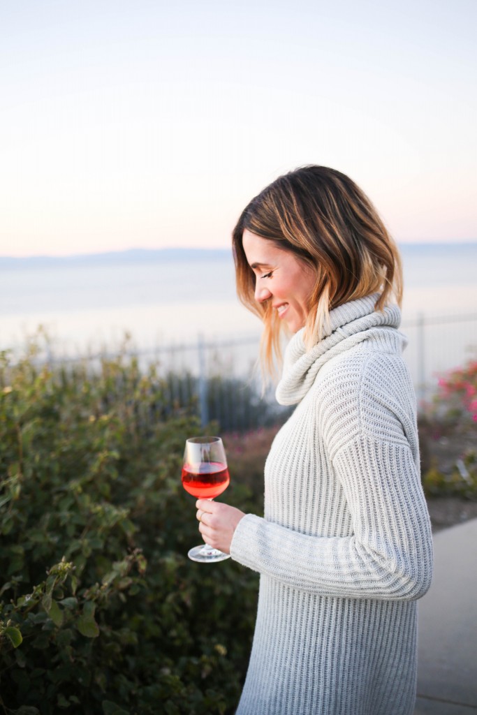 LOFT Turtleneck Sweater Dress, Kate Spade Nessa Too Slouch Boot, Quay Cat Eye Sunglasses, Palos Verdes, California Sunset, Saddleback Ranch Wine