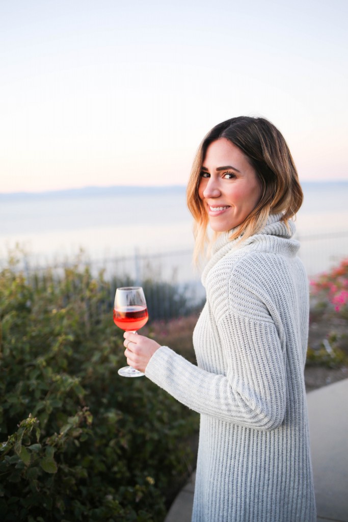 LOFT Turtleneck Sweater Dress, Kate Spade Nessa Too Slouch Boot, Quay Cat Eye Sunglasses, Palos Verdes, California Sunset, Saddleback Ranch Wine