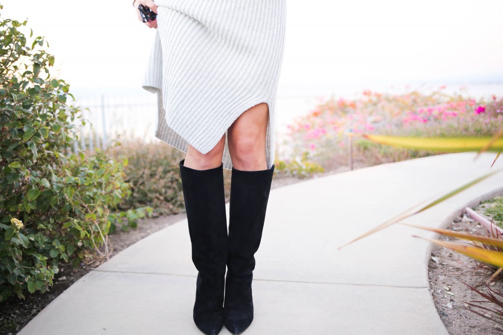 LOFT Turtleneck Sweater Dress, Kate Spade Nessa Too Slouch Boot, Quay Cat Eye Sunglasses, Palos Verdes, California Sunset, Saddleback Ranch Wine