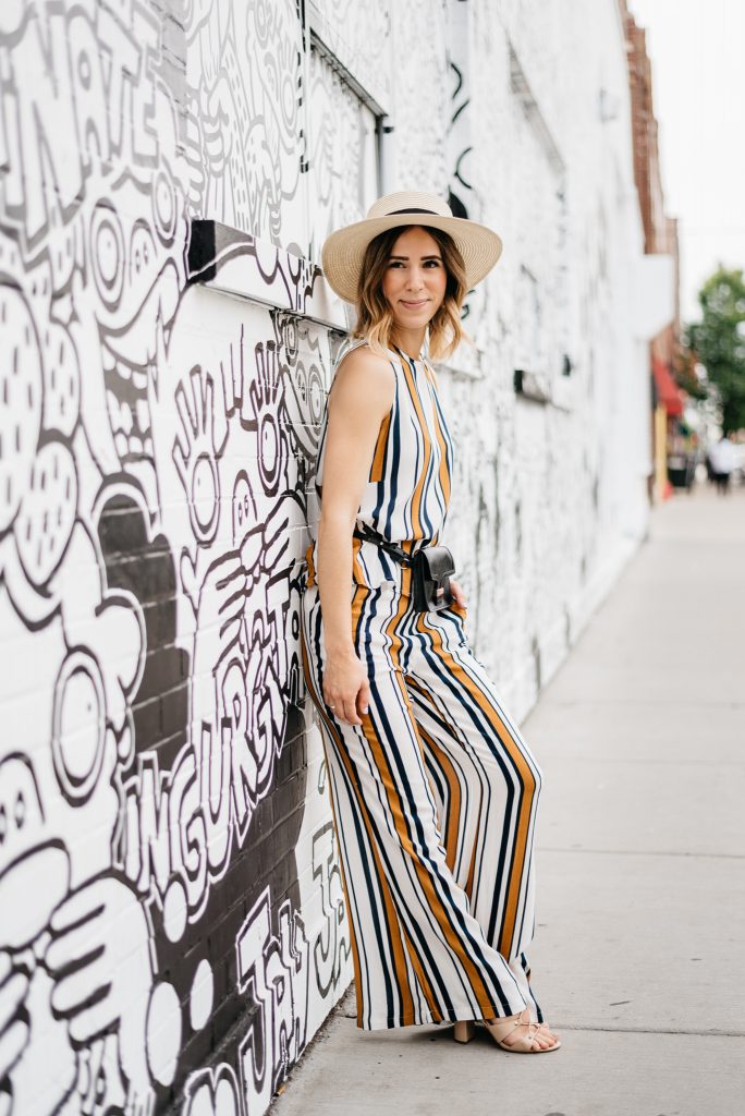 Straw boater hat, Kavilla Ghillie sandal, Chicago Fashion Blogger, SheIn Striped twinset, 