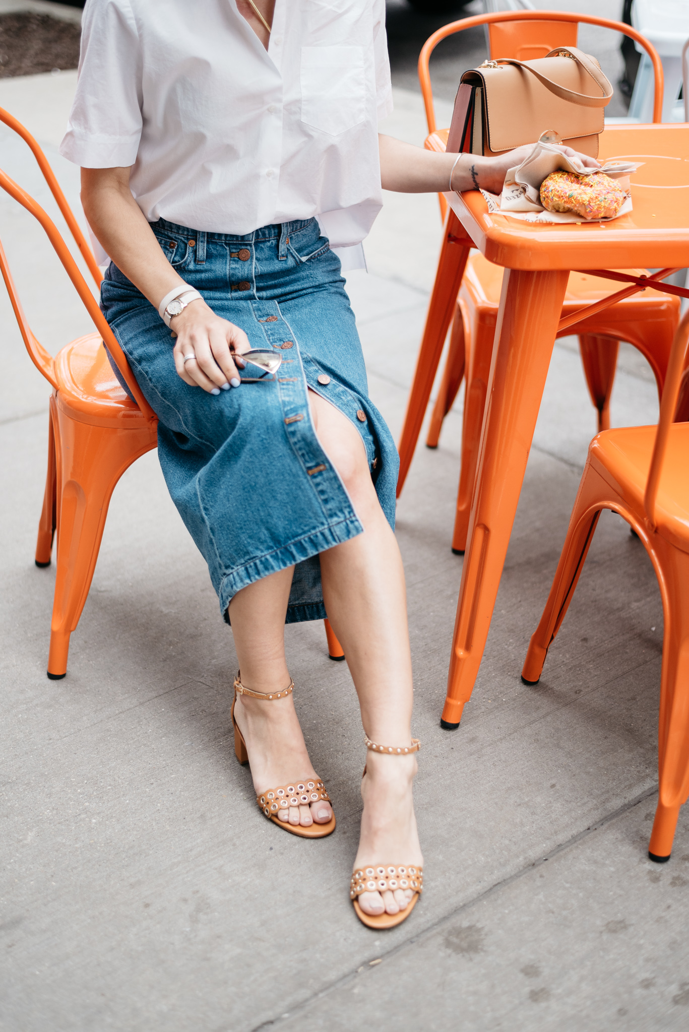 Button Front Denim Midi Skirt Sportsanista Seattle Fashion Blog