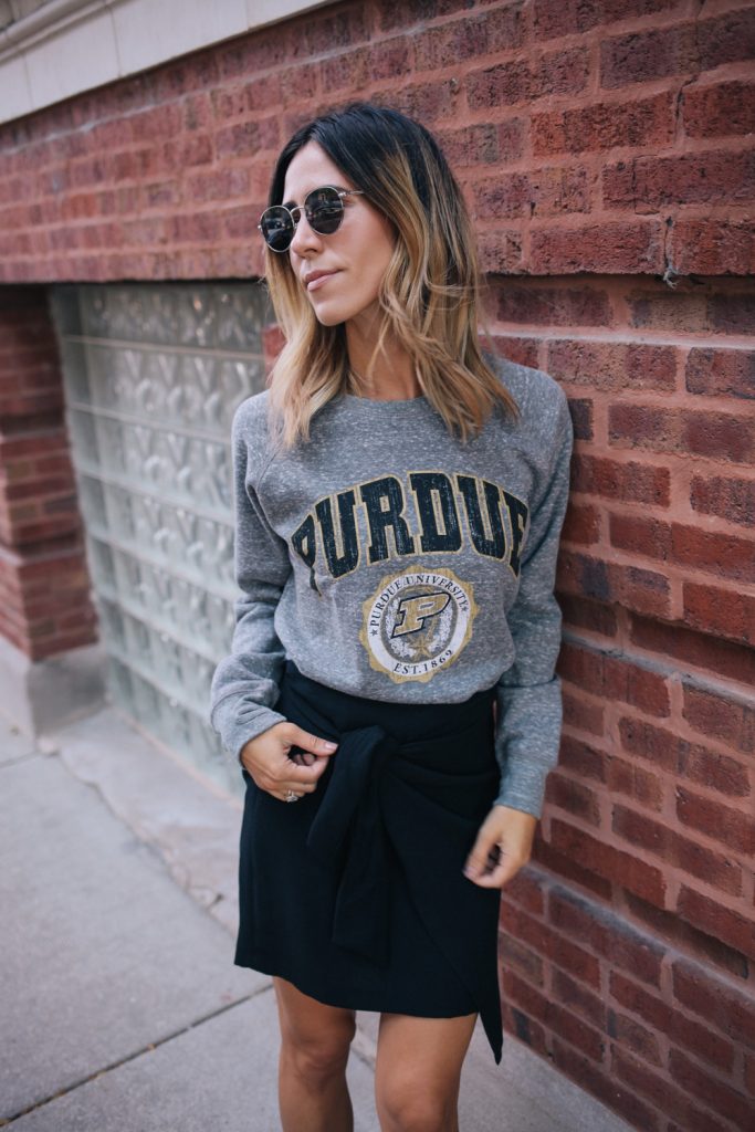 Purdue Boilermakers Vintage Pullover with Who What Wear wrap tie skirt