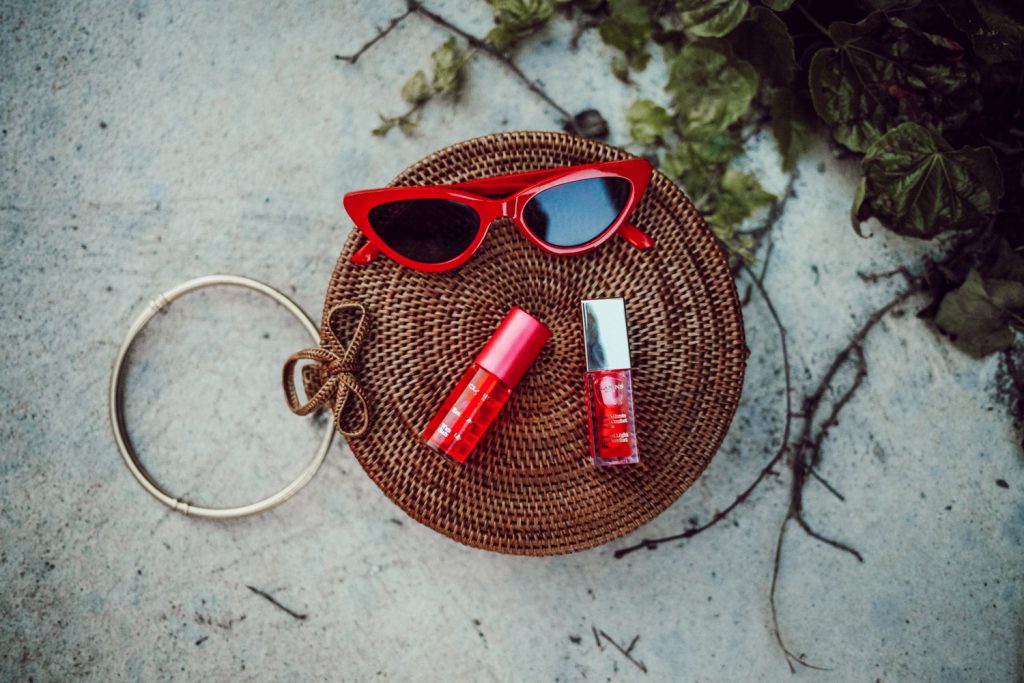 Clarins Ultimate Lip Challenge and Red Cat Eye Sunglasses