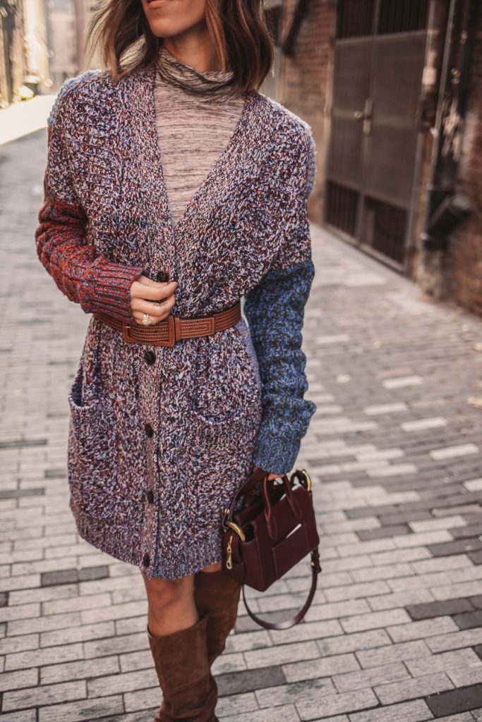 Blogger Mary Krosnjar wearing Jil Sander Navy Multi Oversized Cardigan and J.Crew Tissue Turtleneck