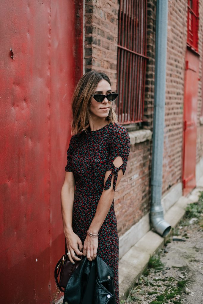 Blogger Mary Krosnjar wearing Reformation Maxi Dress and Red Booties