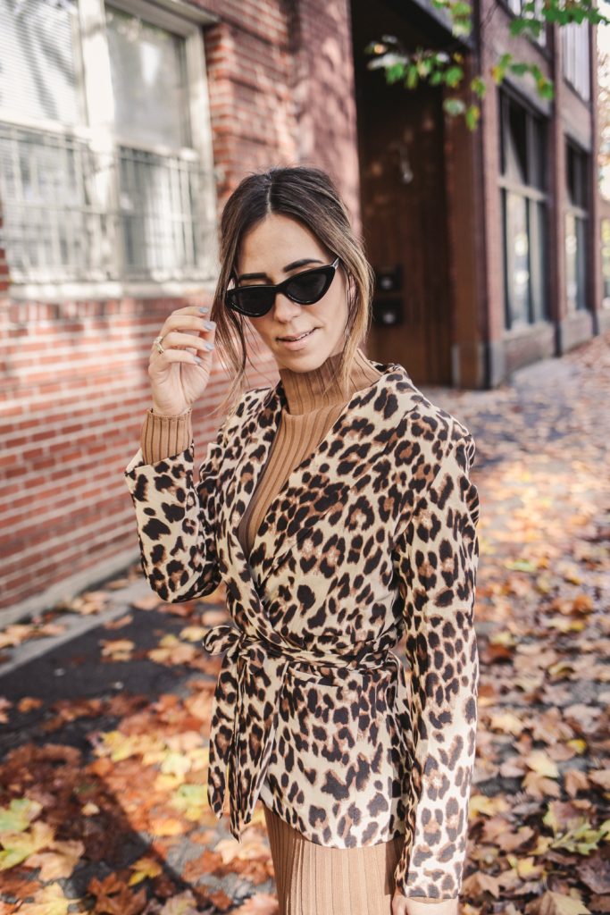 Blogger Mary Krosnjar Leopard Print Blazer and Cat Eye Sunglasses