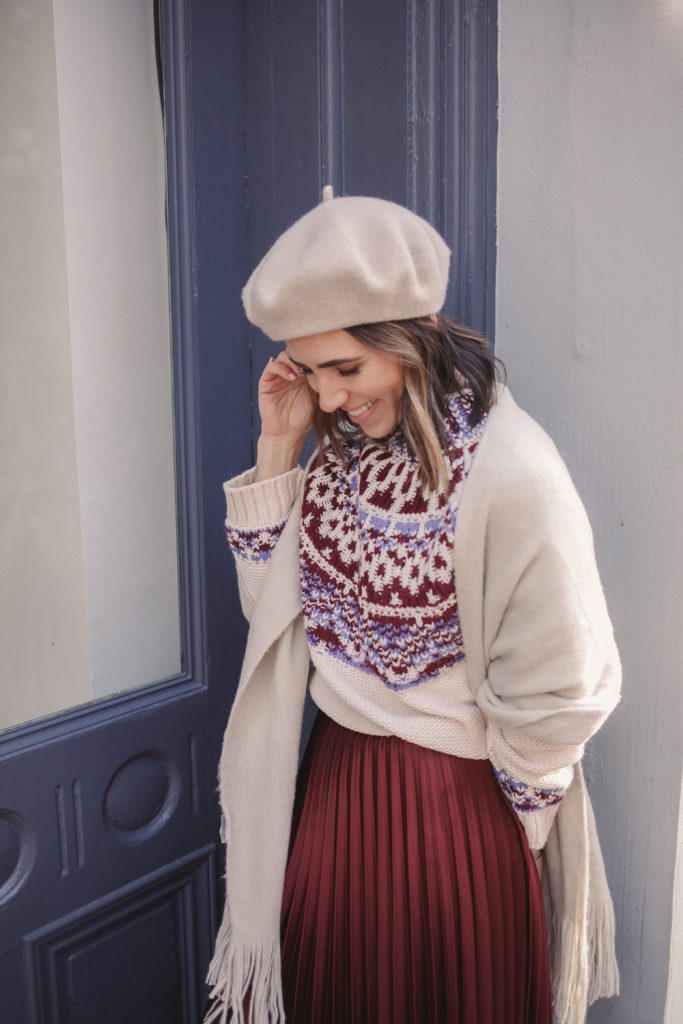 Blogger Sportsanista wearing Wool Beret and Topshop Fair Isle Sweater