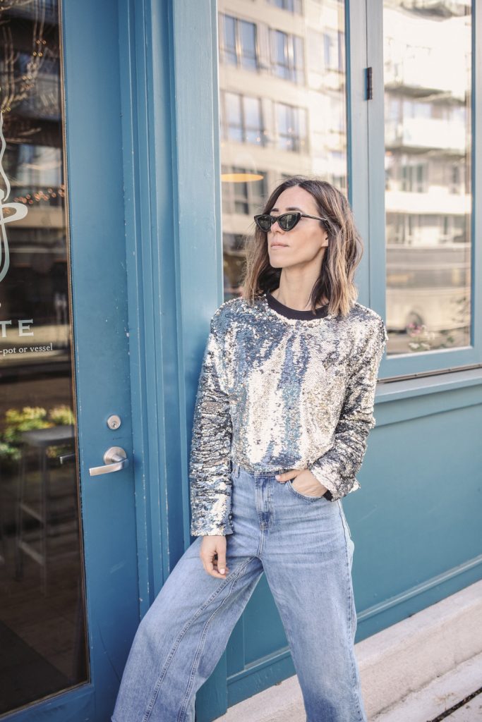 Seattle Fashion Blogger wearing Casual Sequin look for NYE
