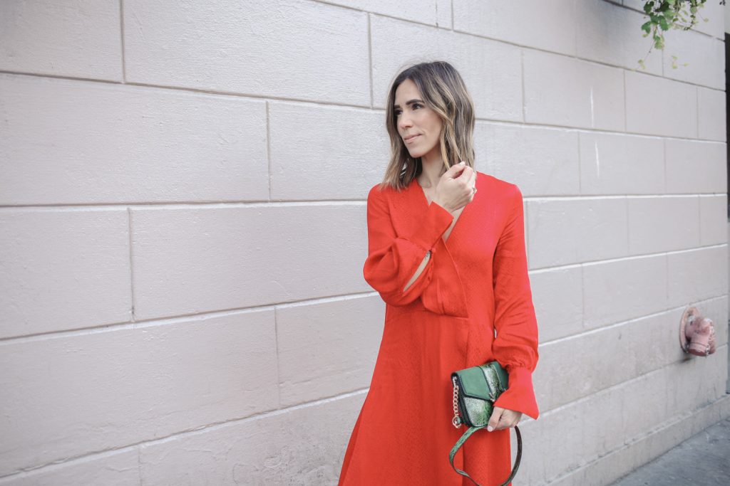 Blogger Sportsanista wearing Red Jacquard-weave Dress and Topshop Sela Crossbody