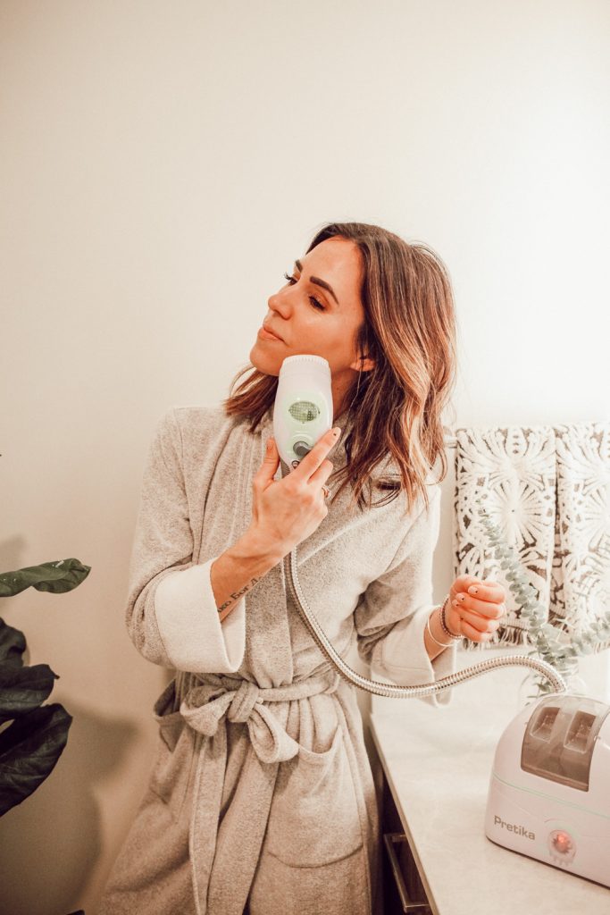 Blogger Sportsanista using Pretika ST175 Oxysonic Facial Brush and Natori Nirvana Robe Women