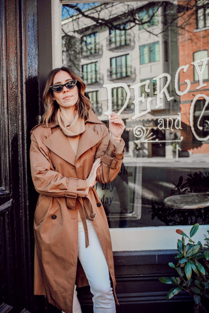 Seattle Fashion Blogger Sportsanista wearing H&M Trenchcoat and fine-knit turtleneck