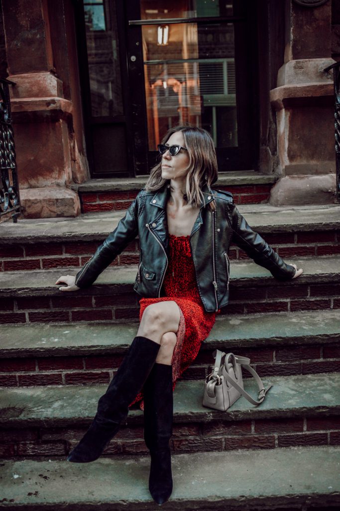 Seattle Fashion Blogger Sportsanista wearing Kate Spade Suede Boots and Blank NYC Denim Faux Leather Jacket