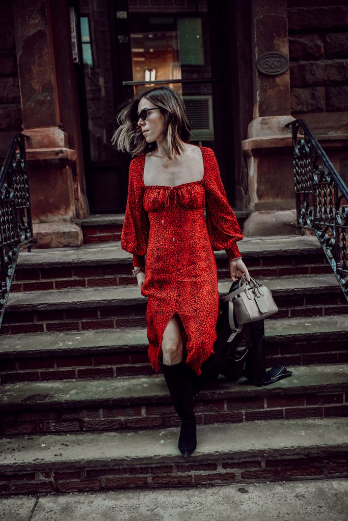 Seattle Fashion Blogger Sportsanista wearing AFRM Midi Dress and Kate Spade Suede Boots