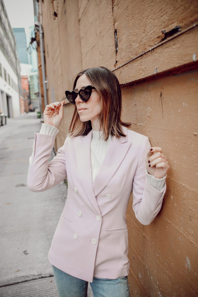 Seattle Fashion Blogger wearing Heart Shaped Sunglasses and H&M Double Breasted Coat 