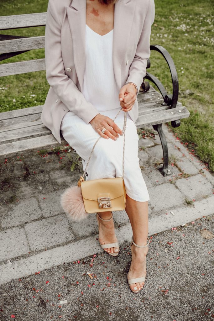 Seattle Fashion Blogger Sportsanista wearing FURLA Metropolis Mini Cross Body and Schutz Women's Cadey Lee Ankle Strap High-Heel Sandals