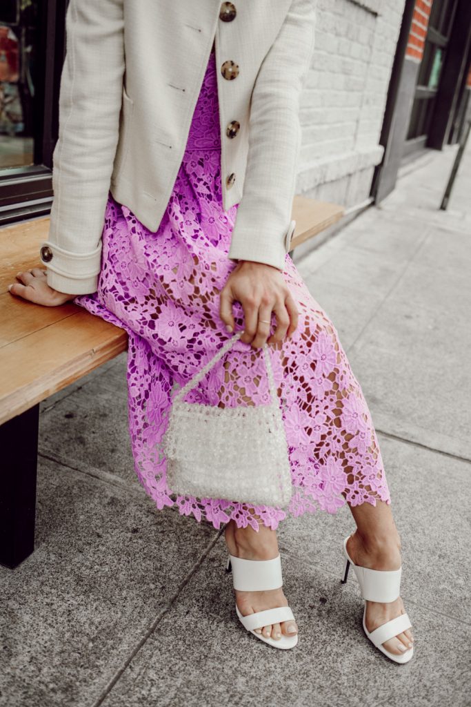 Seattle Fashion Blogger Sportsanista wearing Sam Edelman Violet Mini Bag and Calvin Klein Women's Rema Heeled Sandal