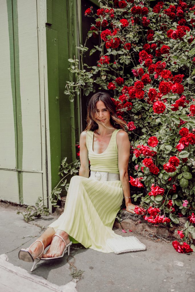 Seattle Fashion Blogger Sportsanista wearing summer knitwear with clear heeled sandals for happy hour 