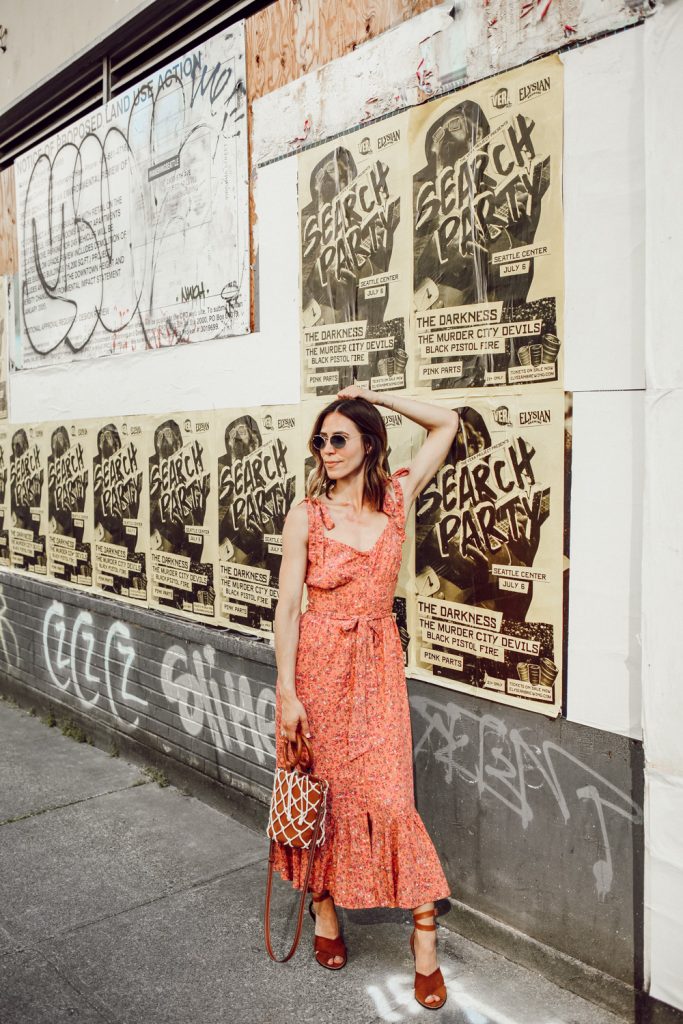 Seattle Fashion Blogger Sportsanista wearing J.Crew Floral Dress and Target Net Tote