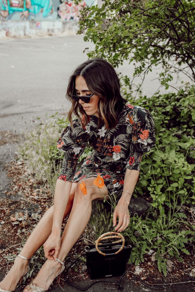 Seattle Fashion Blogger Sportsanista wearing Rebecca Minkoff Geneva Dress and Amazon $10 cat Eye Sunglasses