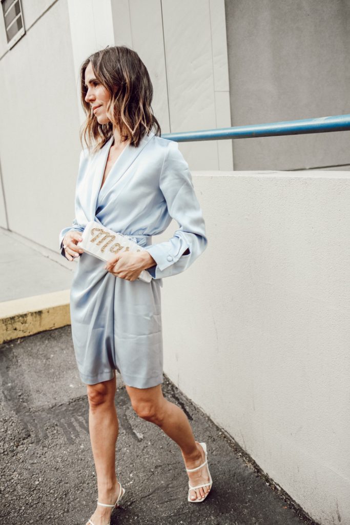 Seattle Fashion Blogger Sportsanista wearing Nanushka Siwa Dress and Milan Block Acrylic Clutch